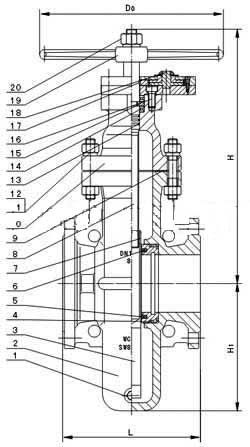 Z47WF型燃?xì)忾l閥(無泄漏燃?xì)馄桨彘l閥)PN16~PN64外形尺寸圖